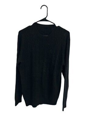 Medium Black Cable Knit Long Sleeve Crew Neck Pullover Sweater Cozy Minimalist